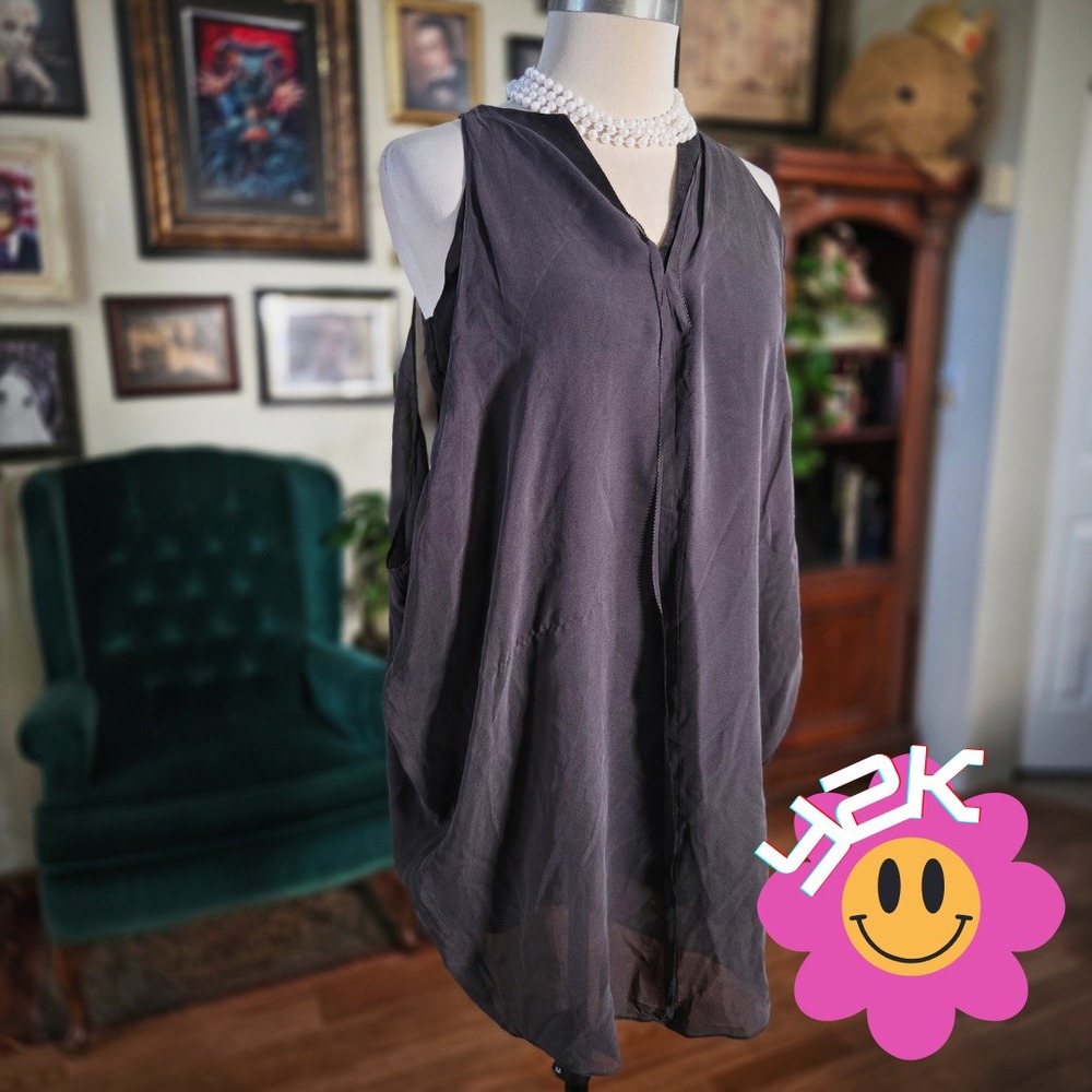 Vintage Y2K Chaiken Charcoal Gray Draped Sleeveless Layered Mini‎ Dress Tunic